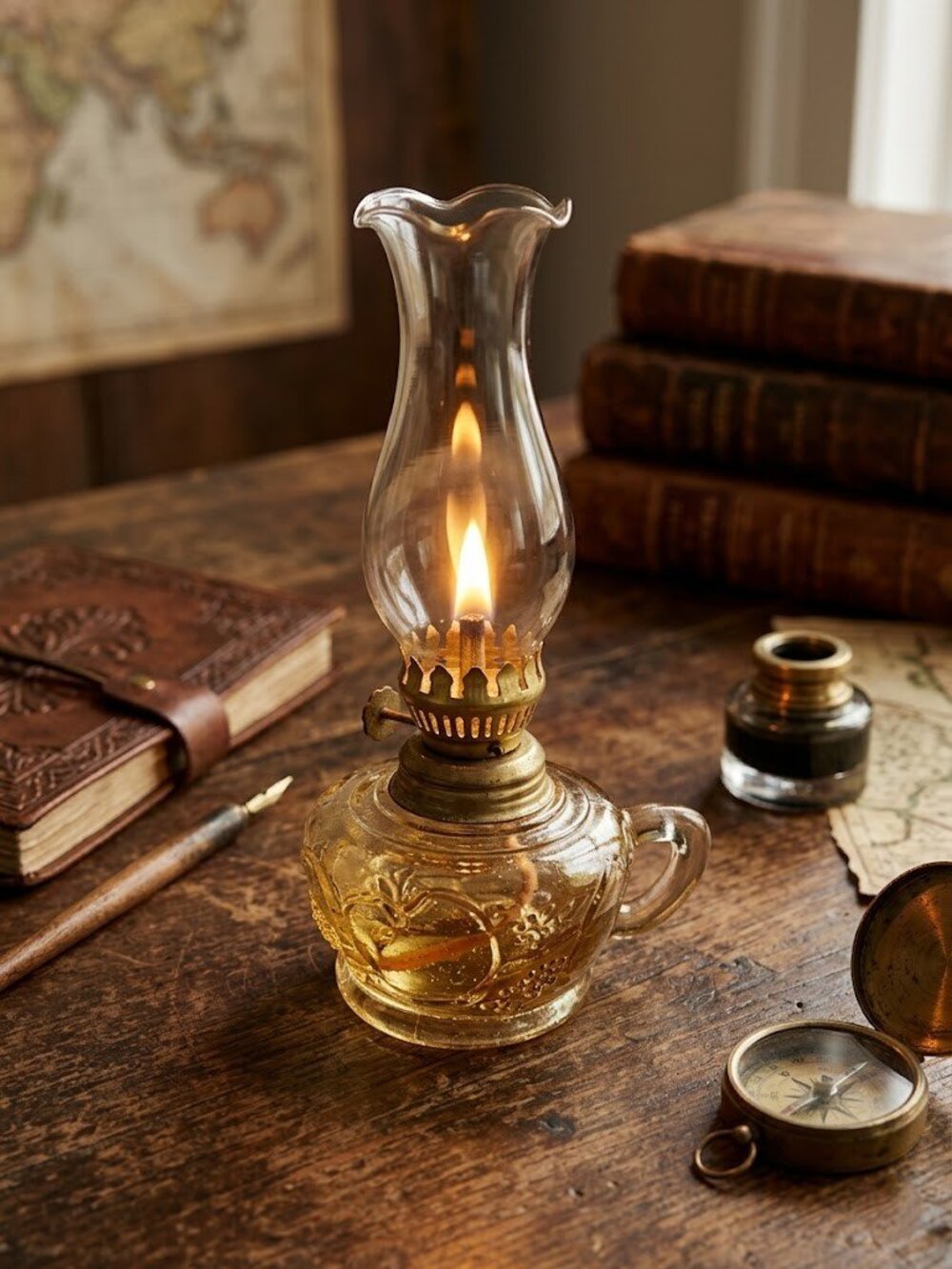 Vintage Small Glass Finger Embossed Fruit Pattern Oil Lamp